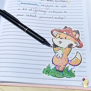 Paddenstoel Fox Forest gestanst holografische sticker sticker 3 x 4 dagboek stationair