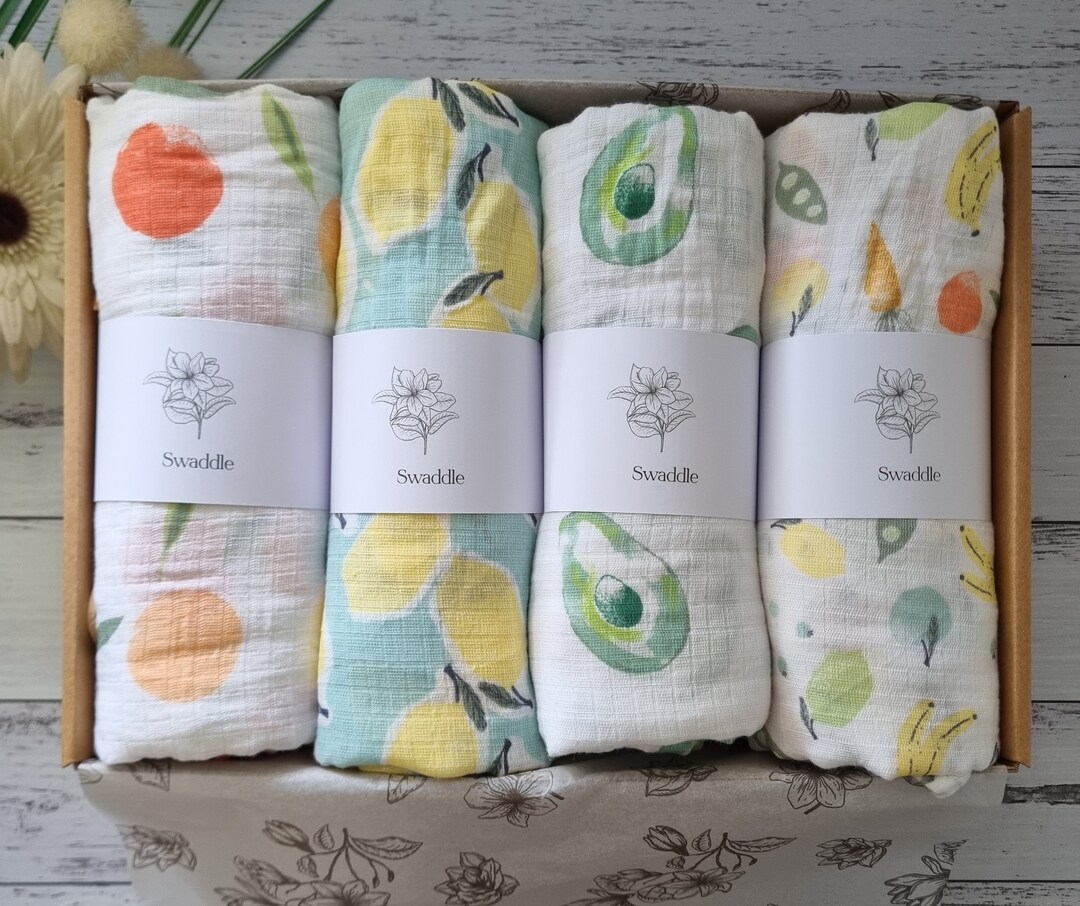 Unisex Fruit Salad Baby Boxed Gift 4x Bamboo Muslin Swaddle Etsy