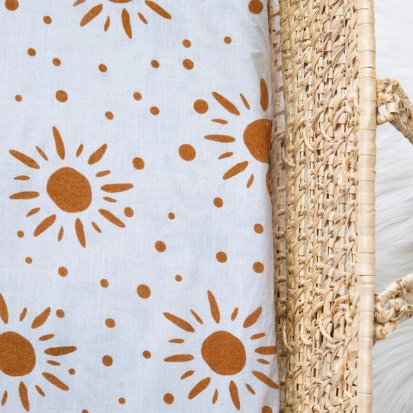 Cot / Bassinet / Change Table Fitted Sheet - Boho Rust Sun