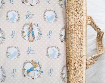Cot / Bassinet / Change Table Fitted Sheet - Peter Rabbit Taupe & Blue