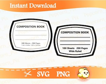 Composition Notebook Label SVG, School Book PNG, Customizable template