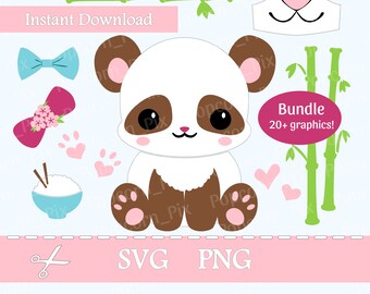Panda SVG Bundle, Face Mask Graphics PNG, Cute Flower Digital Cut Files