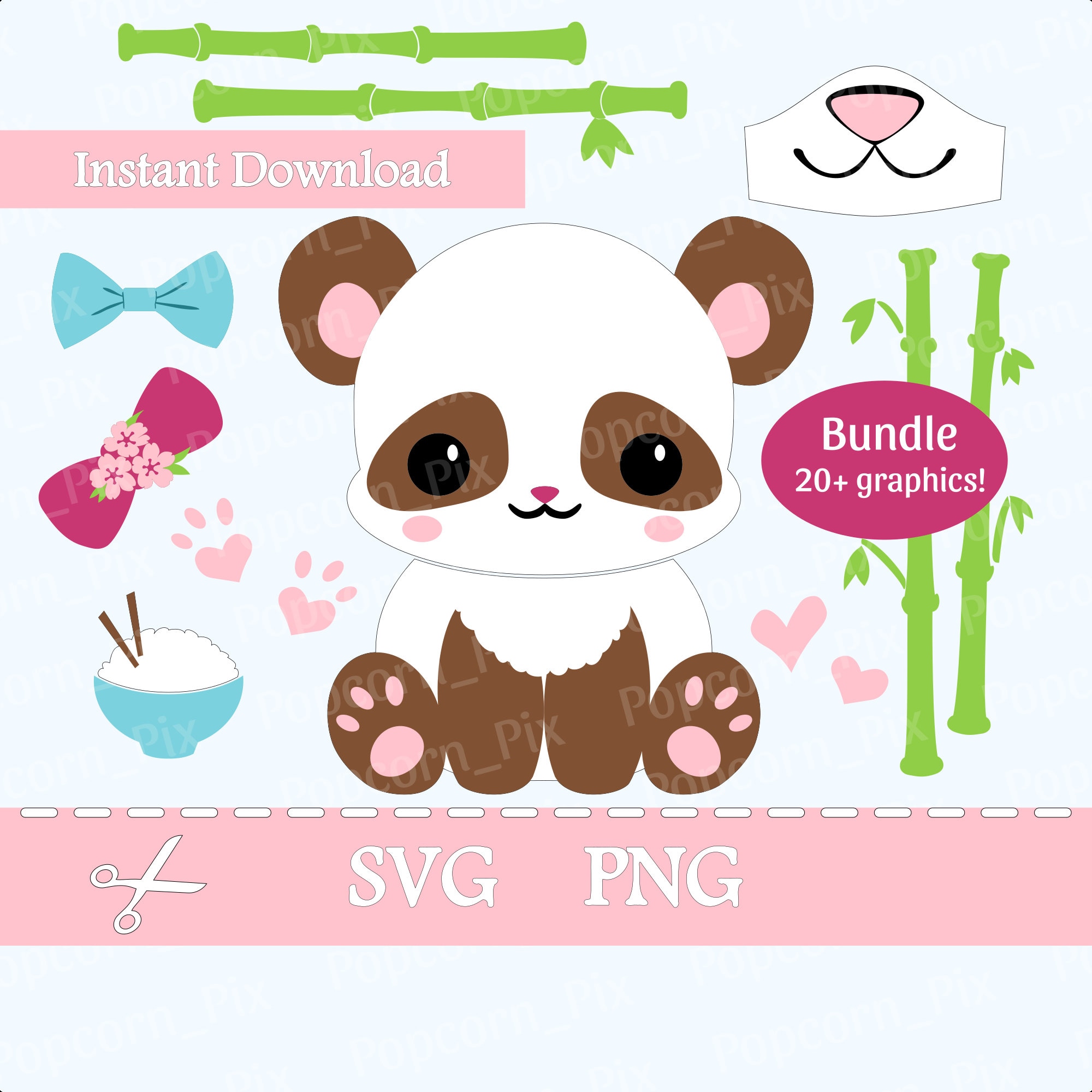 Download Panda Svg Bundle Face Mask Graphics Png Cute Flower Digital Etsy