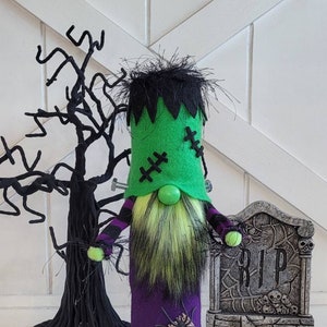 Frankenstein Gnome, Halloween Gnome, Fall Gnome, Black and Purple Gnome, Holiday Gnome