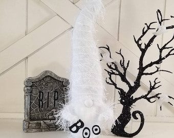 Halloween Ghost Gnome with Faux Fur, Spooky Decor