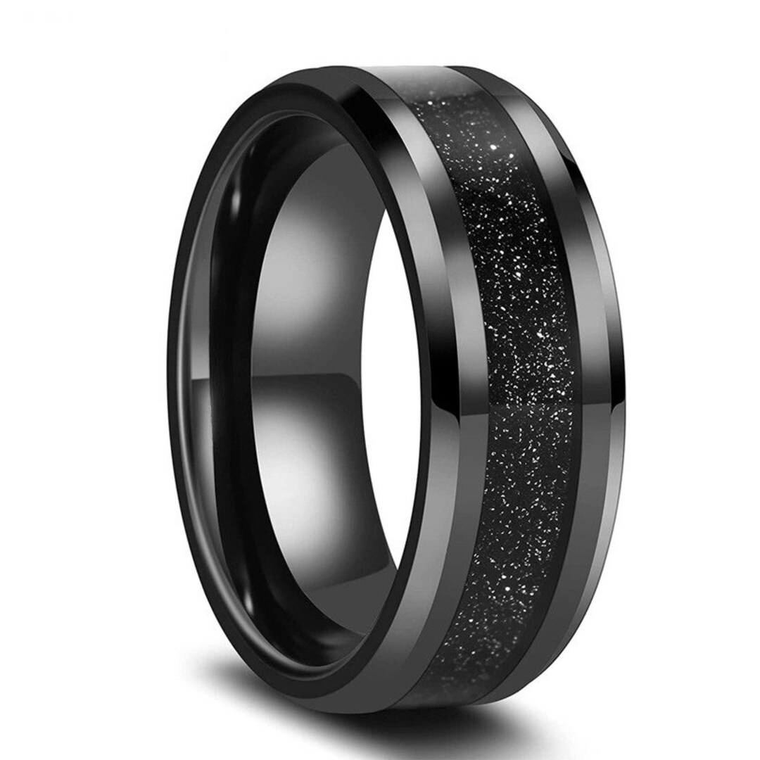 Tungsten Ring, 8 MM Men's Tungsten Ring, Black Sandstone Pattern Ring