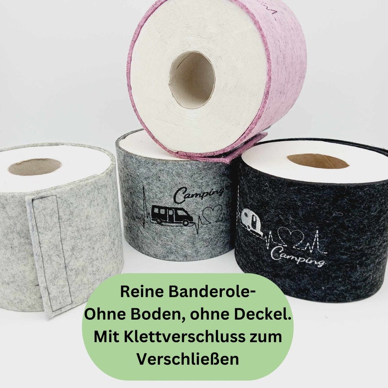 Aufbewahrung Toilettenpapier für den Wohnwagen Manschette aus Filz Geschenk und Dekoidee für Camper Bild 5