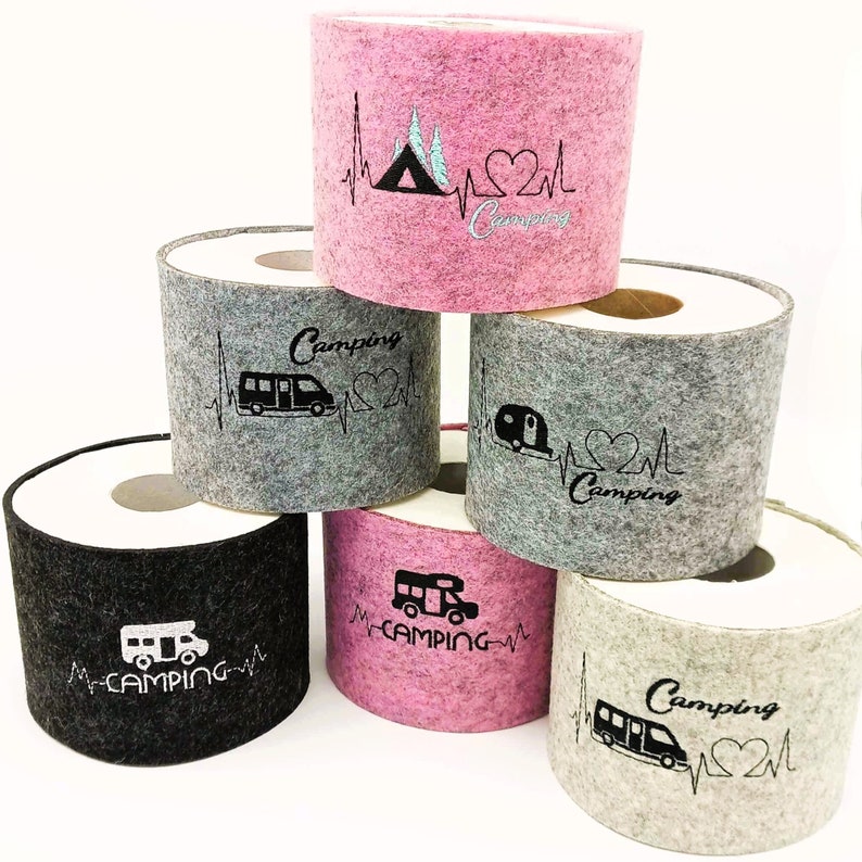 Storage of toilet paper for the caravan felt cuff gift and decoration idea for campers 1 - Zelt