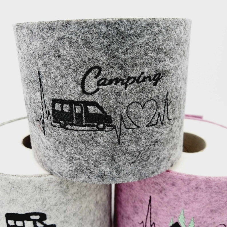 Aufbewahrung Toilettenpapier für den Wohnwagen Manschette aus Filz Geschenk und Dekoidee für Camper Bild 9