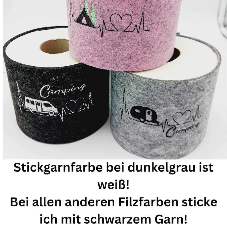 Aufbewahrung Toilettenpapier für den Wohnwagen Manschette aus Filz Geschenk und Dekoidee für Camper Bild 6