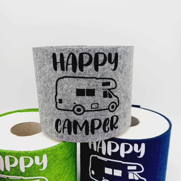 Aufbewahrung fürs Toilettenpapier - Wohnmobil mit Schriftzug Happy Camper - Manschette aus Filz - Geschenk und Dekoidee für Camper