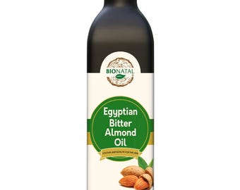 BioNatal Egyptian Bitter Almond Oil – Cold Pressed, 100% Pure, Unrefined | Oil for Skin, Hair, Massage & Aromatherapy – Glass Bottle (17oz)