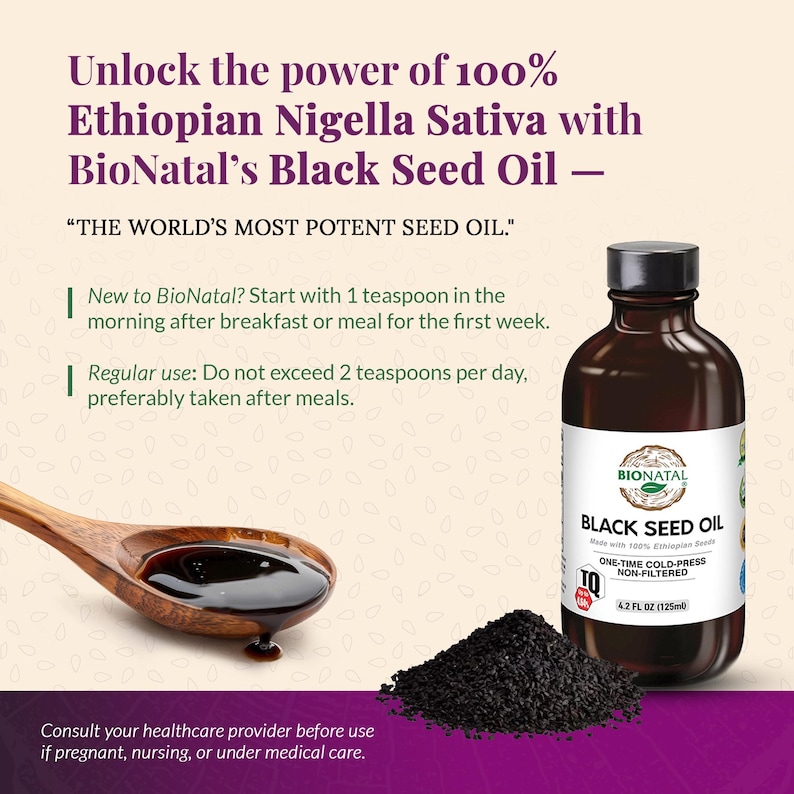 BioNatal Ethiopian Black Seed Oil – Cold Pressed Nigella Sativa Oil, Non-Filtered, 4.64% TQ, Immune Support – 4.2 Oz Free Shipping image 8