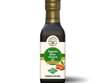 BioNatal Egyptian Bitter Almond Oil – Cold Pressed, 100% Pure, Unrefined | Oil for Skin, Hair, Massage & Aromatherapy – Glass Bottle (5oz)