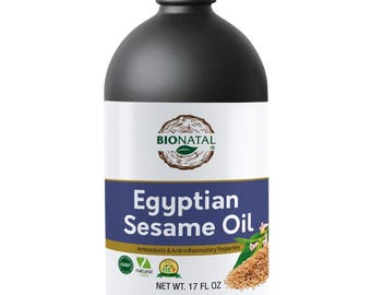 BioNatal Egyptian Sesame Oil – 100% Pure, Cold-Pressed, Unrefined, Non-GMO | Rich, Nutty Culinary Oil for Cooking, Skin & Hair (17 oz)