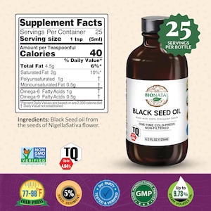 BioNatal Ethiopian Black Seed Oil – Cold Pressed Nigella Sativa Oil, Non-Filtered, 4.64% TQ, Immune Support – 4.2 Oz Free Shipping image 2
