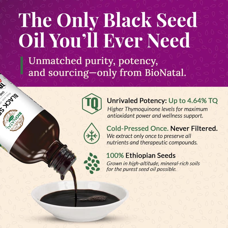 BioNatal Ethiopian Black Seed Oil – Cold Pressed Nigella Sativa Oil, Non-Filtered, 4.64% TQ, Immune Support – 4.2 Oz Free Shipping image 5