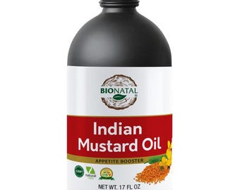 BioNatal Indian Mustard Oil – 100% Pure, Cold-Pressed, Unrefined, Non-GMO | Culinary Cooking Oil for Pickling, Marinades & Hair/Body Care