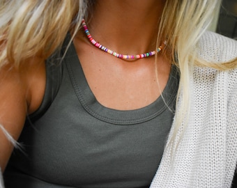 Multi Color Disc Bead Necklace