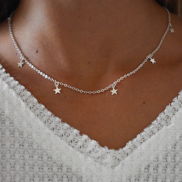 Dainty Silver Star Necklace (18-20in long)