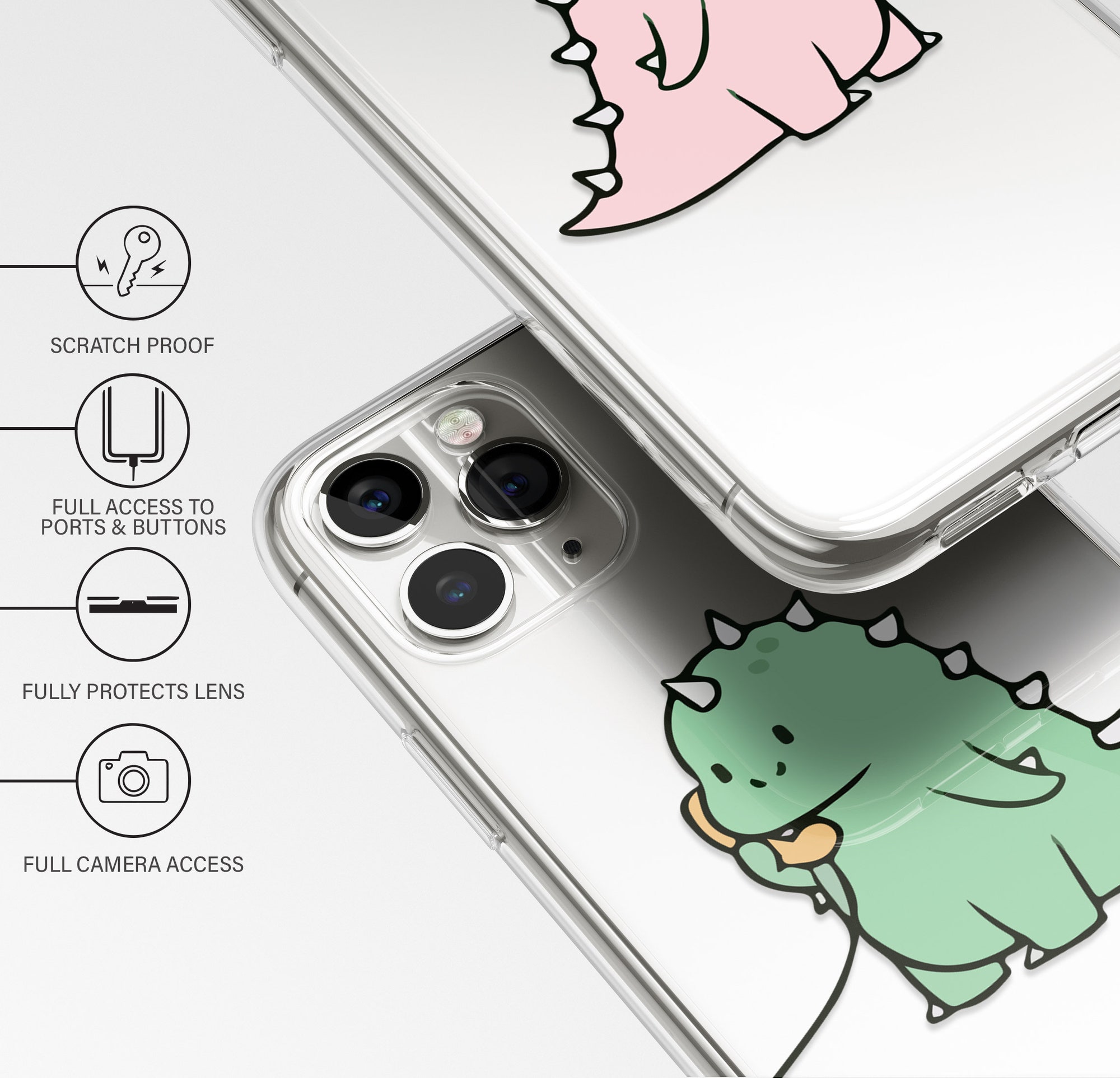 Cute Cartoon Dinosaur Couple Phone Case Cover fit for iPhone 13 Pro, 12, 11, XR, XS