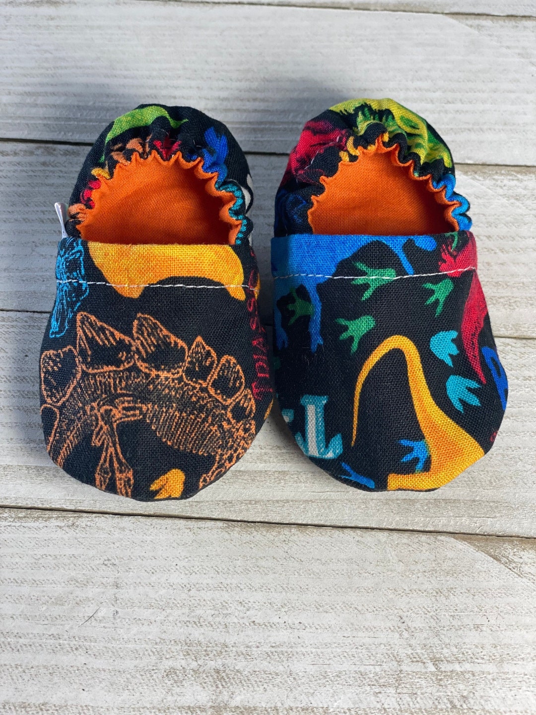 Bright Dino Baby Shoes, Boy Crib Shoes, Dino Booties, Dinosaur Shoes