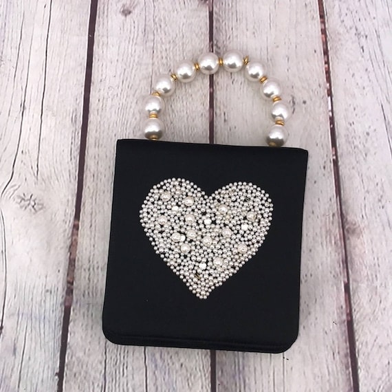 Carey Adina vintage black beaded pearl handbag