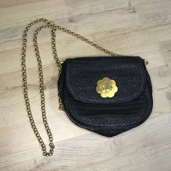 Eric Javits black straw embossed crossbody bag