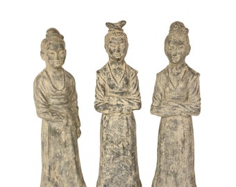 Vintage Maitland Smith Replica Antique Fine Terracotta Chinese Asian Women Large Statuettes - Very Rare! (Set of 3)