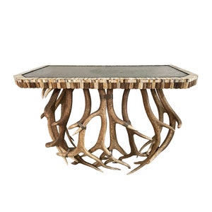 Stunning Vintage Maitland Smith Elk Antler & Patinated Bronze Top Console Table