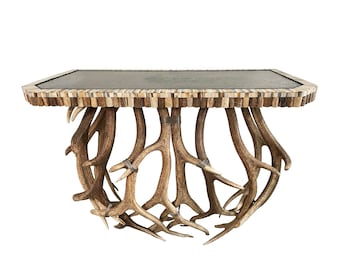 Stunning Vintage Maitland Smith Elk Antler & Patinated Bronze Top Console Table