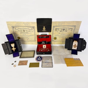 Massive Historical Masonic Treasure Trove - Freemason Collection of 32 & 33 Degree Jewels, Ring, Pins and Multiple Documents from One Family
