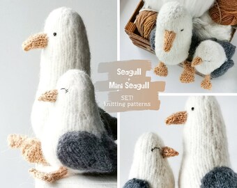 SET knitting toys patterns Cute birds family PDF English and Russian Seagull and Mini seagull SET knitting toys patterns Cute birds family PDF English and Russian Seagull and Mini seagull