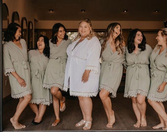 Plus Size 2XL 3XL 4XL Bride Bridal Bridesmaid Robes, Bridesmaid Gifts, Wedding Robes, Getting Ready Robes, Lace Robes, Plus Size Pajamas