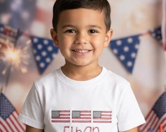 Personalized 4th of July Shirt | Embroidered American Flag Shirt Kids | Custom Name Patriotic Outfit | Boys and Girls Independence Day Tee
