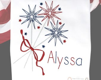 Personalized Sparkler 4th of July Shirt | Girls Patriotic Outfit with Name | Embroidered Fireworks Shirt | Independence Day Kids Tee