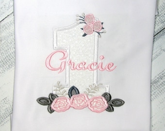 Boho Floral Embroidered Girls Birthday Shirt: Personalized Tea Party Outfit