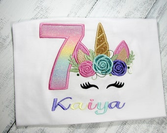 Personalized Unicorn Birthday Shirt: Embroidered Girls Party Outfit