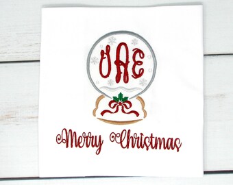 Girls Embroidered Snow Globe Christmas Shirt: Personalized Snowflake Tee