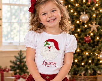 Personalized Embroidered Santa Christmas Shirt - Girls' First Christmas
