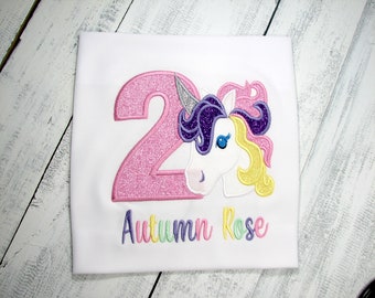 Embroidered Unicorn Birthday Shirt: Rainbow Glitter, Personalized Kids Shirt
