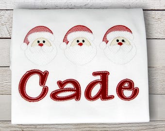 Boys Personalized Santa Christmas Shirt, Embroidered Custom Name Tee, Kids Santa Face Shirt, Toddler Christmas Outfit, Holiday Photo Outfit