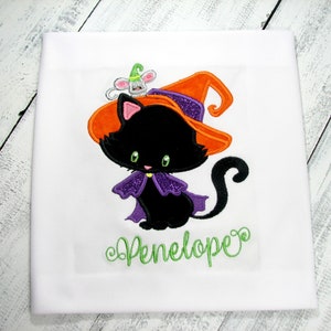 Girls Halloween Shirt, Black Cat Shirt, Scaredy Cat Shirt, Embroidered Halloween Shirt, Trick or Treat Shirt, Personalized Shirt, Customized