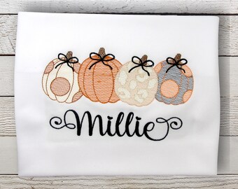 Personalized Girls Pumpkin Shirt | Boho Pumpkin Patch Fall Shirt | Embroidered Toddler Kids Outfit | Custom Name Thanksgiving Top