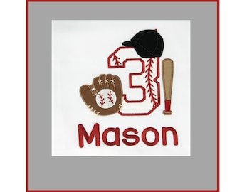 Boys Baseball Birthday Shirt, Personalized Number Birthday Shirt, Custom Name Baseball Outfit, Any Age Embroidered Tee