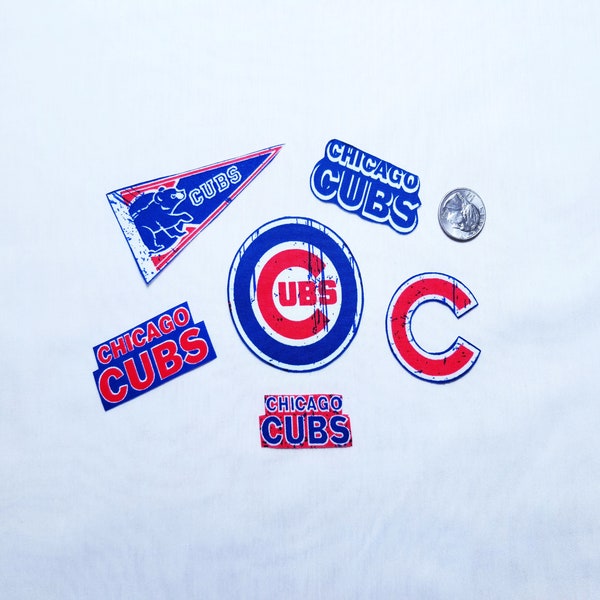 Chicago Cubs Retro/Vintage, Asst Fonts,  MLB Cotton Fabric Iron On Appliques, Patches, Ball Cap, Pennants, 5 Sets to Choose From