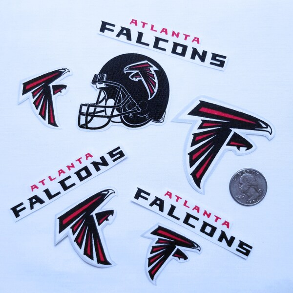 Atlanta Falcons Fabric Iron On Appliques, Retro. Vintage and Mixed Designs, Cotton Fabric, Pennants, Helmets, 5 sets To Pick, 1 Sew On Set