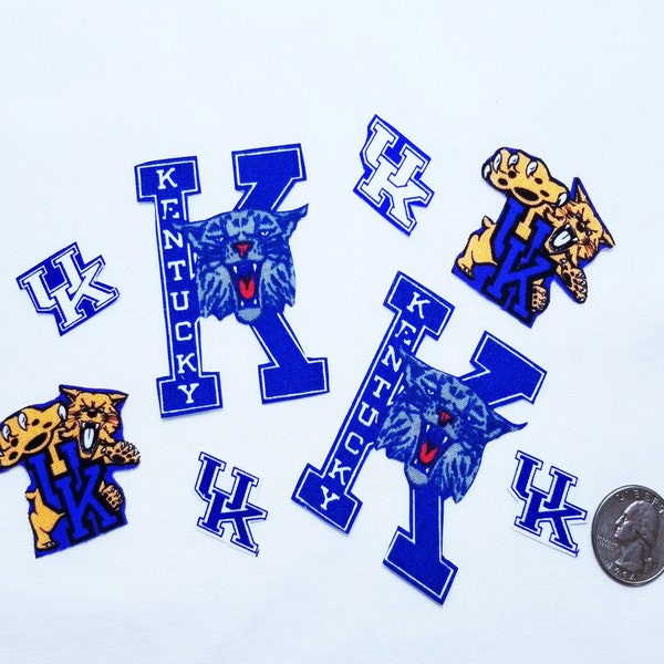 University Of Kentucky Wildcats Vintage NCAA Cotton Fabric Iron On Appliques, Blue and White, 5 Sets To Choose From, Rare