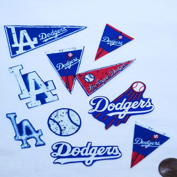 Los Angeles DODGERS Retro/Cooperstown MLB Cotton Fabric Iron On Appliques, Patches, Set of 8/10, 4 Sets To Choose From