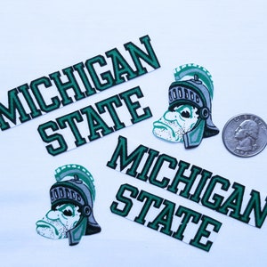 Michigan State University - Sparty -Vintage Designs, NCAA Cotton Fabric Iron On Appliques, Green and White, Choice of 2 Sets , Last Ones